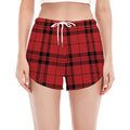 Red And Black Tartan Pattern Print Women's Split Running Shorts