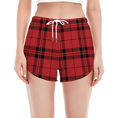 Red And Black Tartan Pattern Print Women's Split Running Shorts
