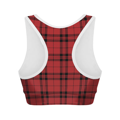 Red And Black Tartan Pattern Print Women's Sports Bra