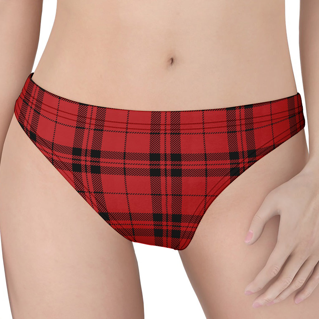 Red And Black Tartan Pattern Print Women's Thong
