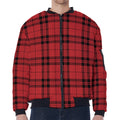 Red And Black Tartan Pattern Print Zip Sleeve Bomber Jacket