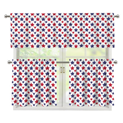 Red And Blue American Star Pattern Print 3 Piece Kitchen Curtains
