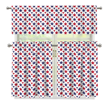 Red And Blue American Star Pattern Print 3 Piece Kitchen Curtains