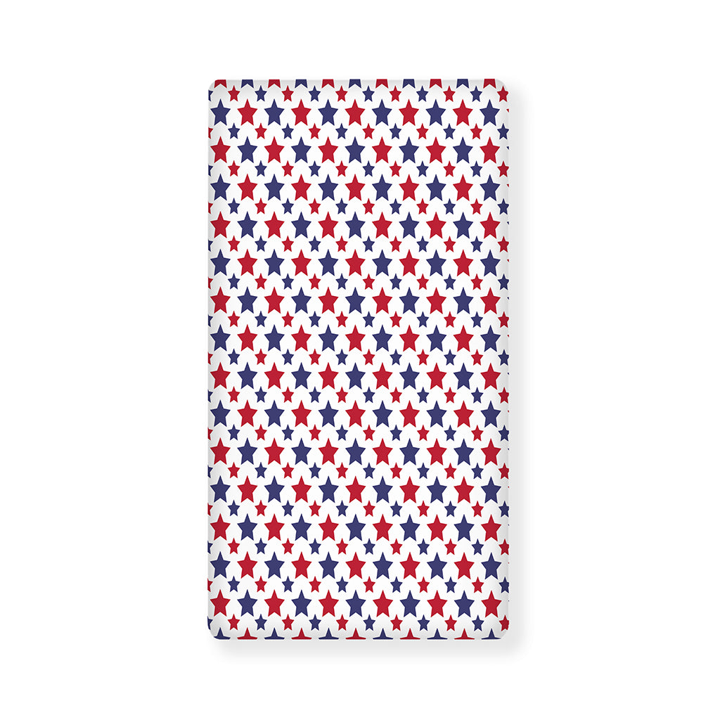 Red And Blue American Star Pattern Print Baby Crib Sheet