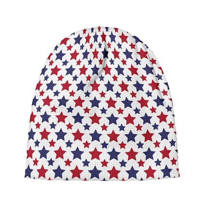 Red And Blue American Star Pattern Print Beanie
