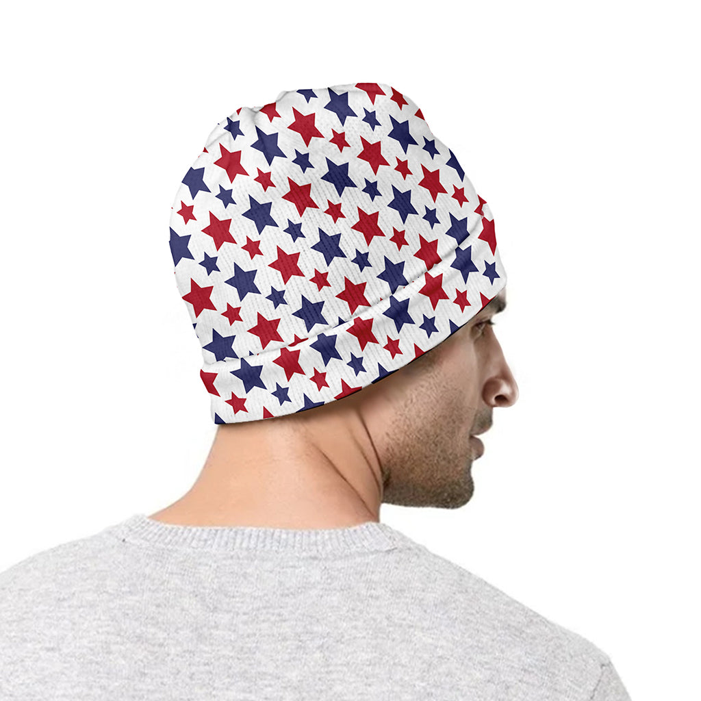 Red And Blue American Star Pattern Print Beanie