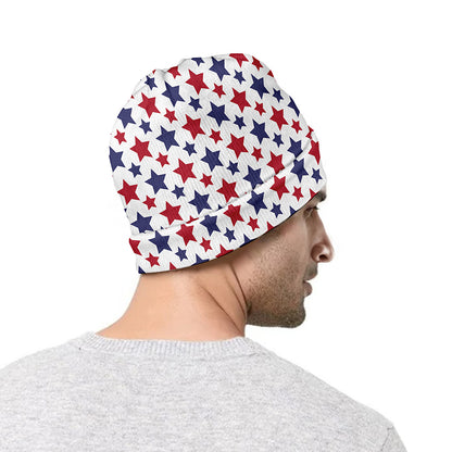 Red And Blue American Star Pattern Print Beanie