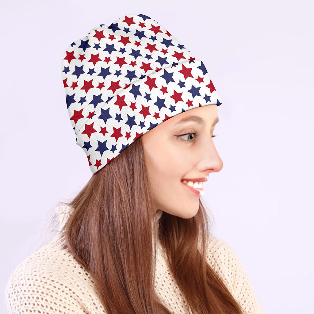 Red And Blue American Star Pattern Print Beanie