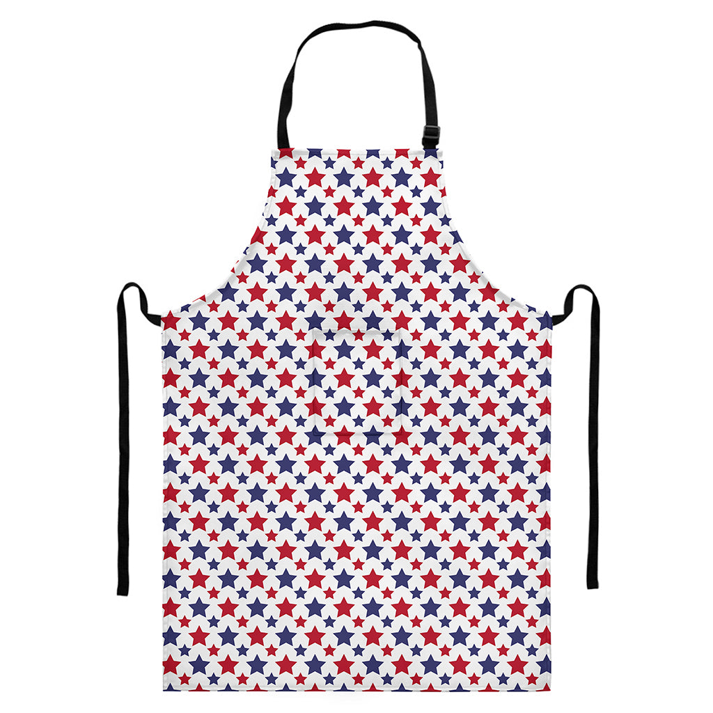 Red And Blue American Star Pattern Print Bib Apron With Pocket