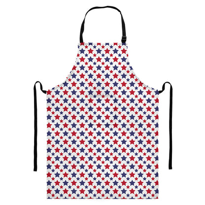 Red And Blue American Star Pattern Print Bib Apron With Pocket