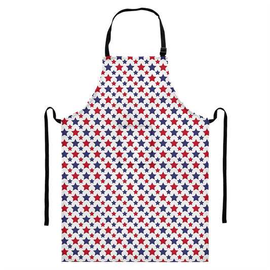 Red And Blue American Star Pattern Print Bib Apron With Pocket