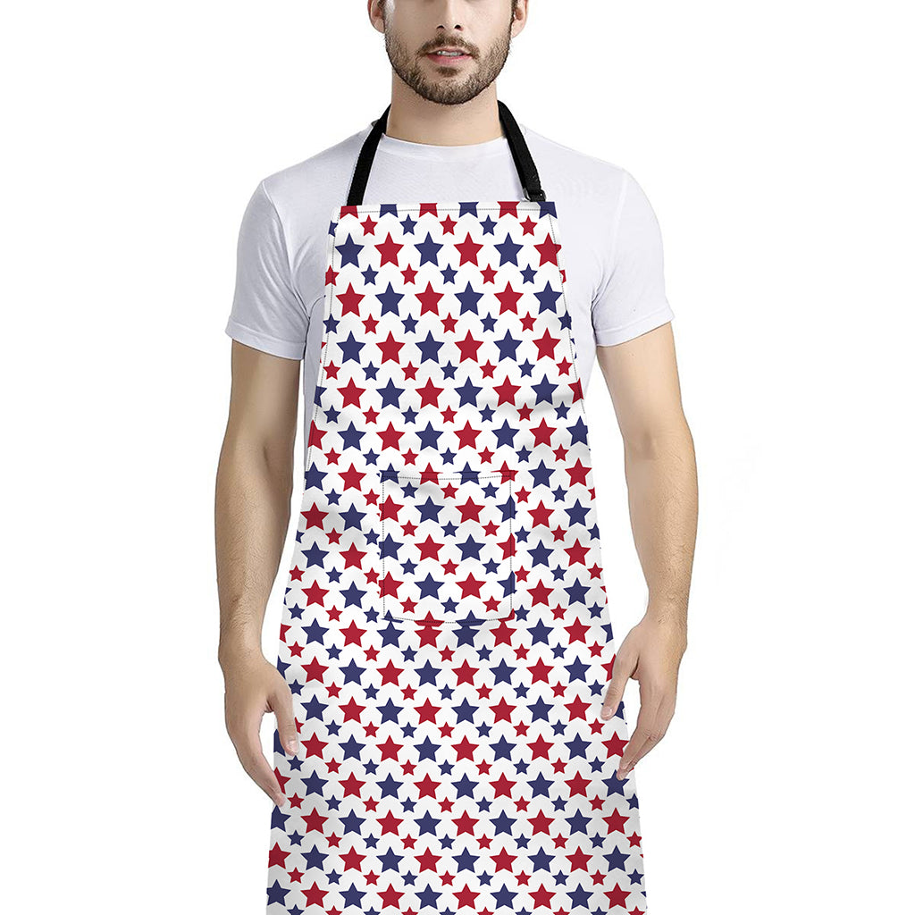 Red And Blue American Star Pattern Print Bib Apron With Pocket