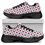 Red And Blue American Star Pattern Print Black Chunky Shoes