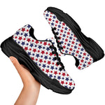 Red And Blue American Star Pattern Print Black Chunky Shoes