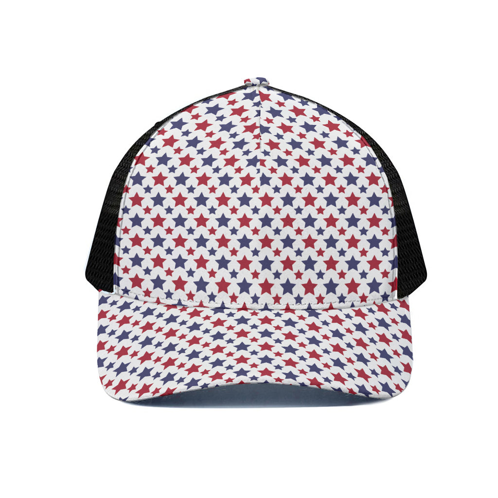 Red And Blue American Star Pattern Print Black Mesh Trucker Cap