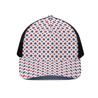 Red And Blue American Star Pattern Print Black Mesh Trucker Cap