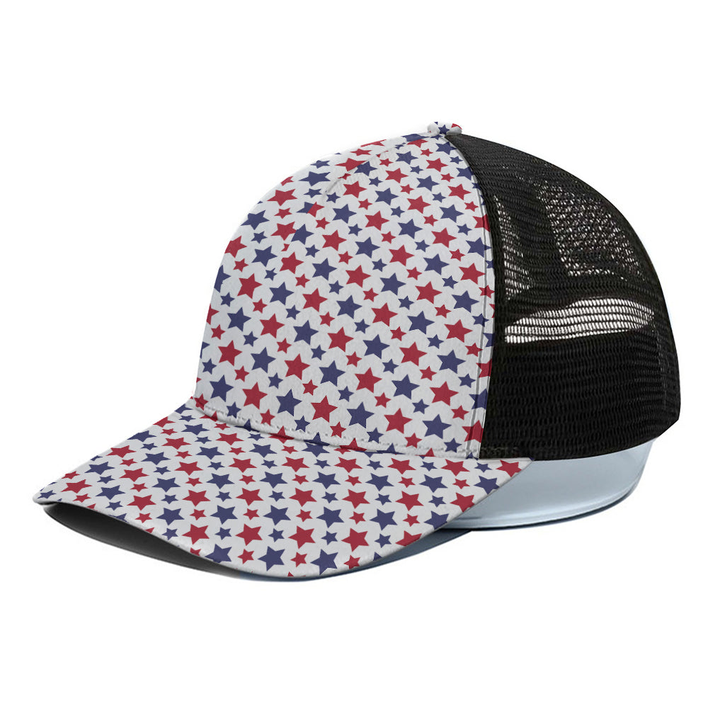 Red And Blue American Star Pattern Print Black Mesh Trucker Cap