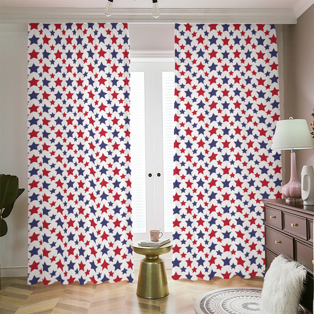 Red And Blue American Star Pattern Print Blackout Pencil Pleat Curtains