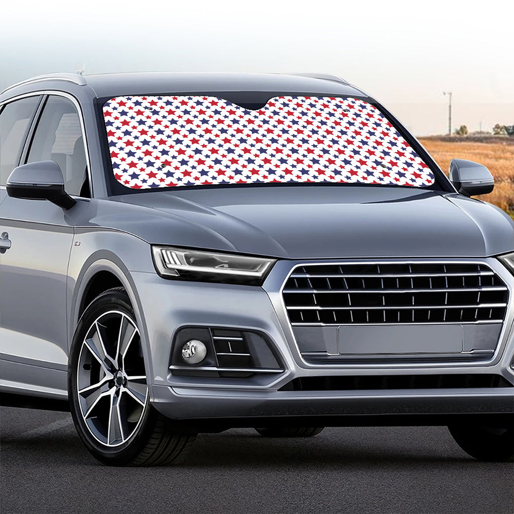 Red And Blue American Star Pattern Print Car Windshield Sun Shade