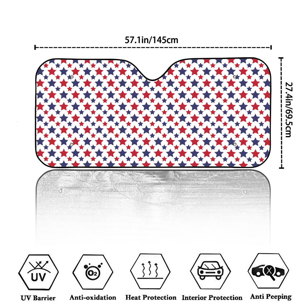 Red And Blue American Star Pattern Print Car Windshield Sun Shade