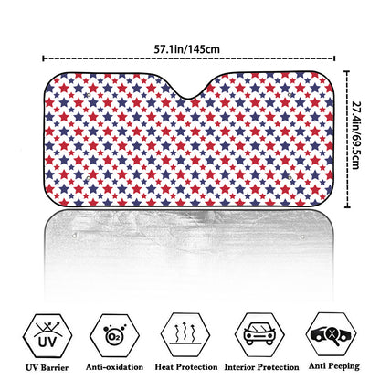 Red And Blue American Star Pattern Print Car Windshield Sun Shade