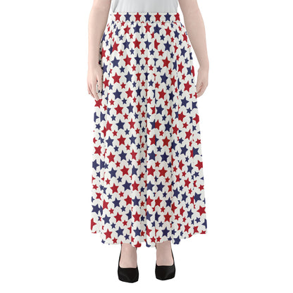 Red And Blue American Star Pattern Print Chiffon Maxi Skirt