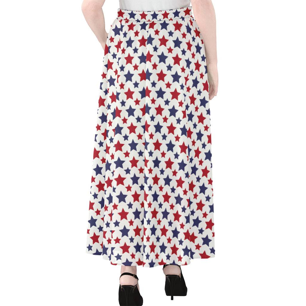 Red And Blue American Star Pattern Print Chiffon Maxi Skirt