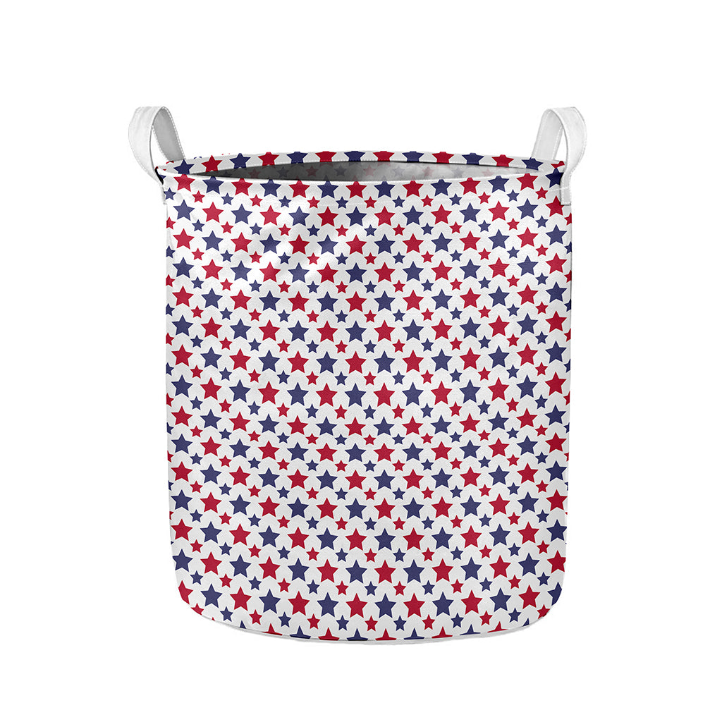 Red And Blue American Star Pattern Print Collapsible Laundry Basket