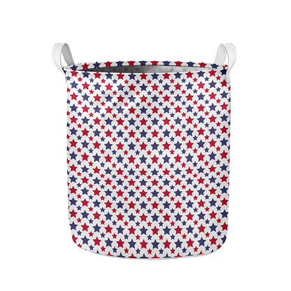 Red And Blue American Star Pattern Print Collapsible Laundry Basket