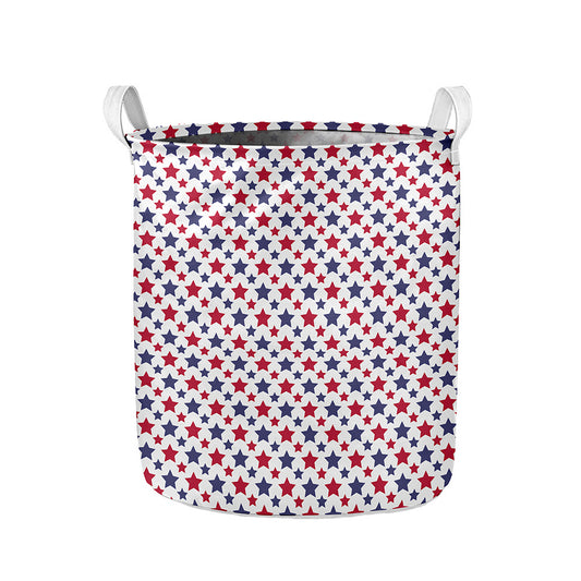 Red And Blue American Star Pattern Print Collapsible Laundry Basket