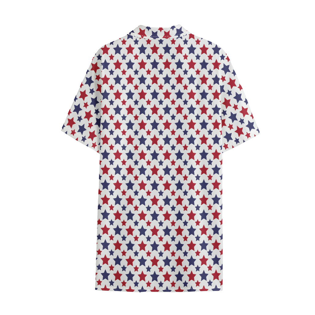 Red And Blue American Star Pattern Print Cotton Hawaiian Shirt