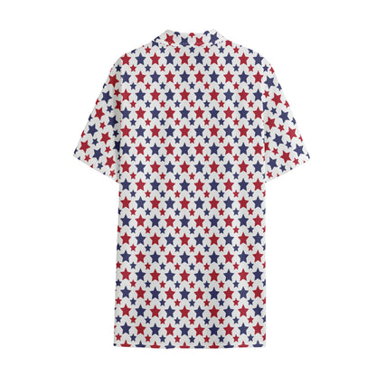 Red And Blue American Star Pattern Print Cotton Hawaiian Shirt