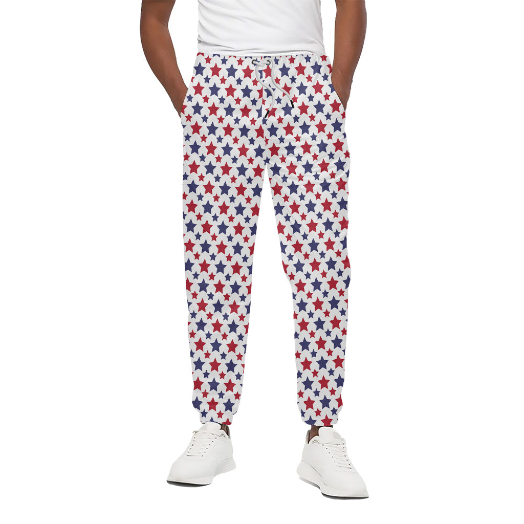 Red And Blue American Star Pattern Print Cotton Pants