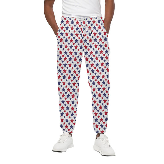Red And Blue American Star Pattern Print Cotton Pants