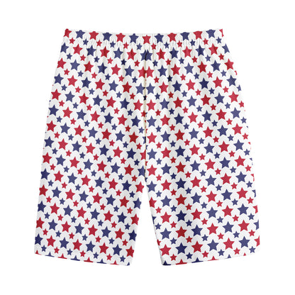 Red And Blue American Star Pattern Print Cotton Shorts