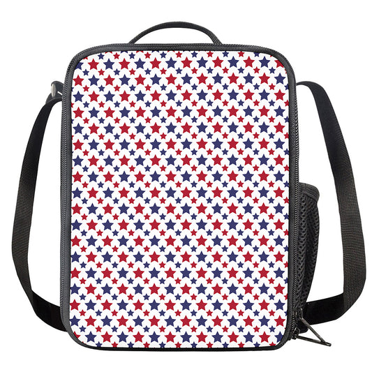 Red And Blue American Star Pattern Print Crossbody Lunch Bag