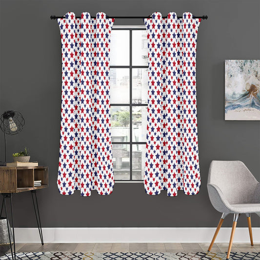 Red And Blue American Star Pattern Print Curtain
