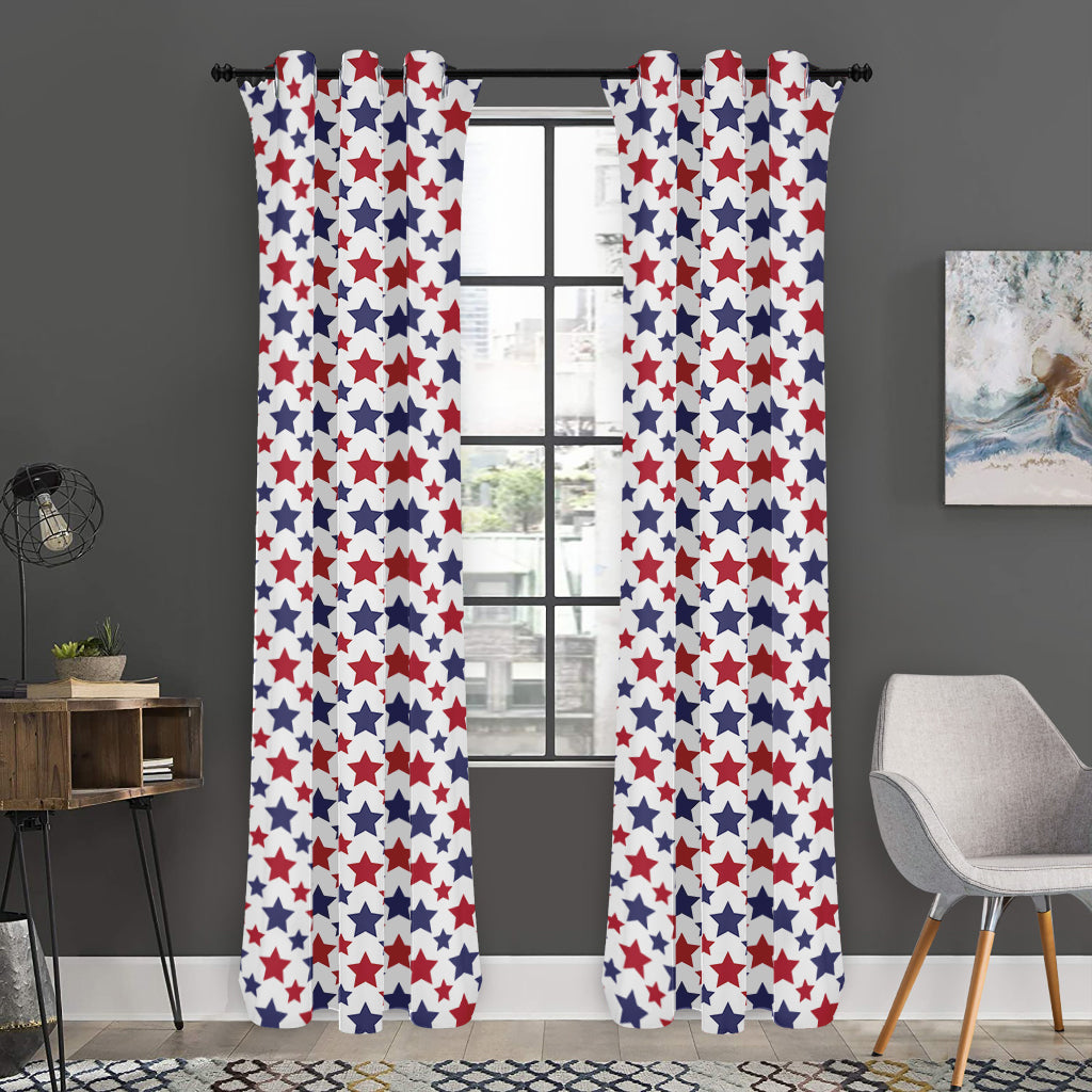 Red And Blue American Star Pattern Print Curtain