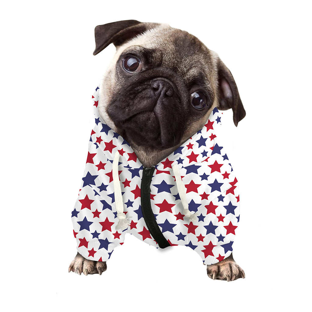 Red And Blue American Star Pattern Print Dog Zip Up Hoodie
