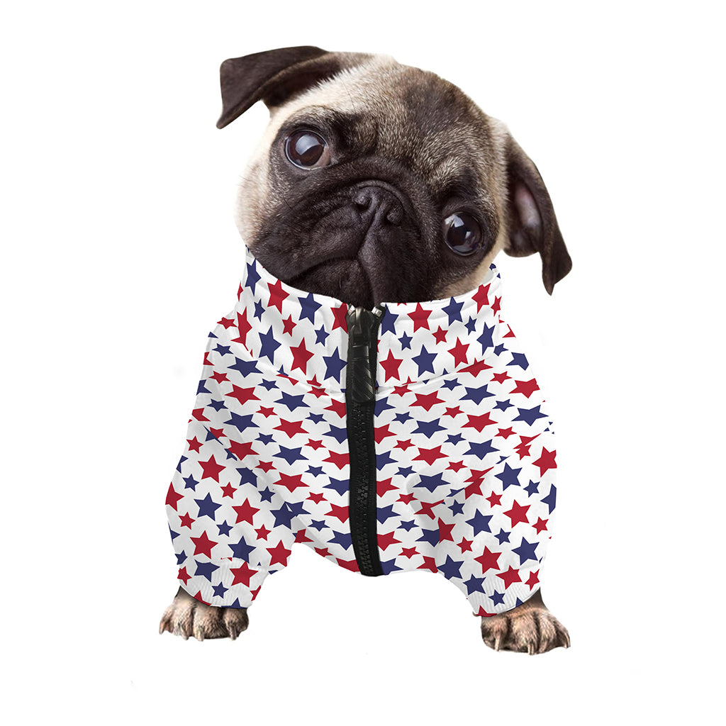 Red And Blue American Star Pattern Print Dog Zip Up Jacket
