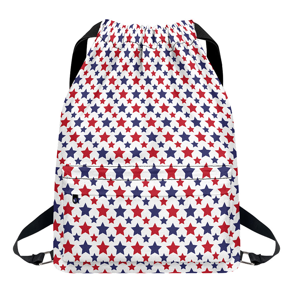 Red And Blue American Star Pattern Print Drawstring Backpack