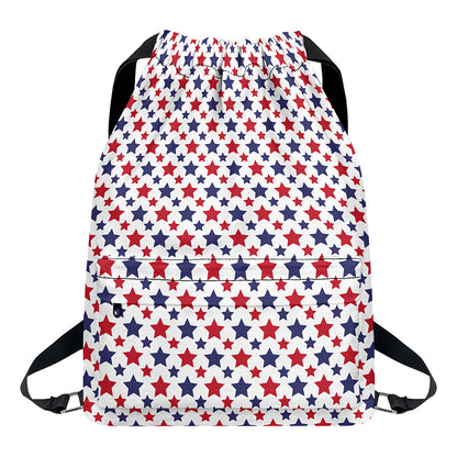 Red And Blue American Star Pattern Print Drawstring Backpack