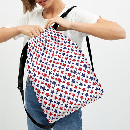 Red And Blue American Star Pattern Print Drawstring Backpack
