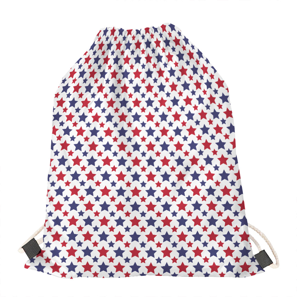 Red And Blue American Star Pattern Print Drawstring Bag