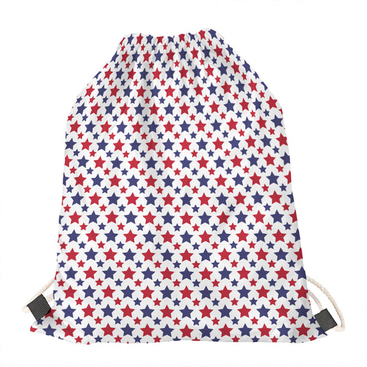 Red And Blue American Star Pattern Print Drawstring Bag