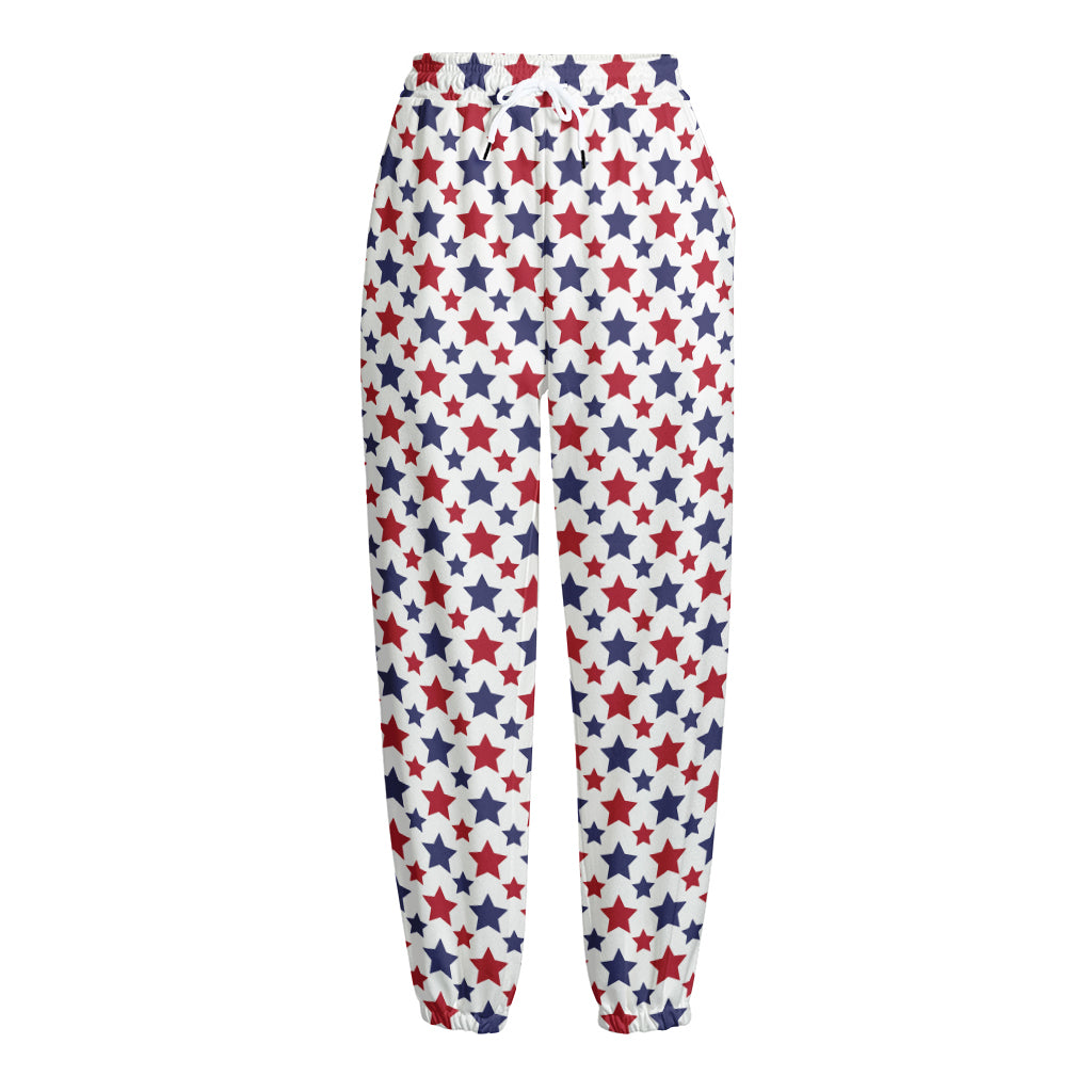 Red And Blue American Star Pattern Print Fleece Lined Knit Pants