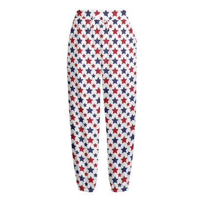 Red And Blue American Star Pattern Print Fleece Lined Knit Pants