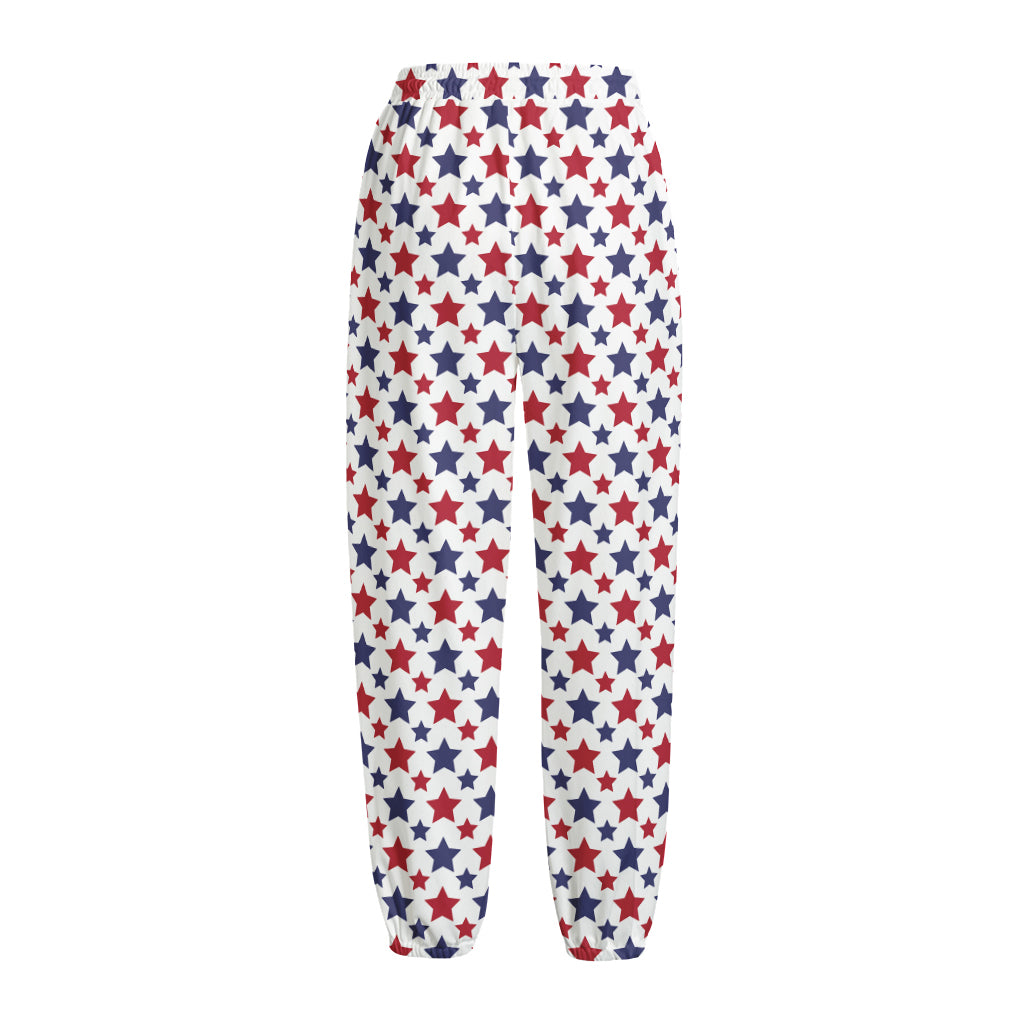 Red And Blue American Star Pattern Print Fleece Lined Knit Pants