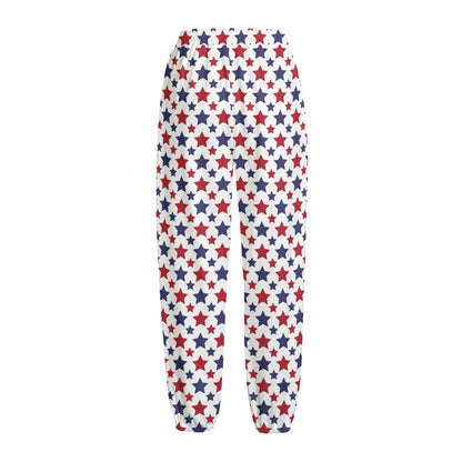 Red And Blue American Star Pattern Print Fleece Lined Knit Pants