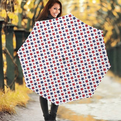 Red And Blue American Star Pattern Print Foldable Umbrella
